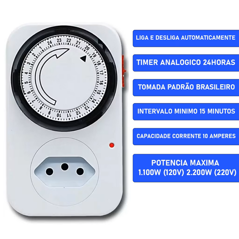 Temporizador Analógico Timer Manual Tomada Liga Desliga Energia 110v / 220v Tomada Inteligente - BrazilStory