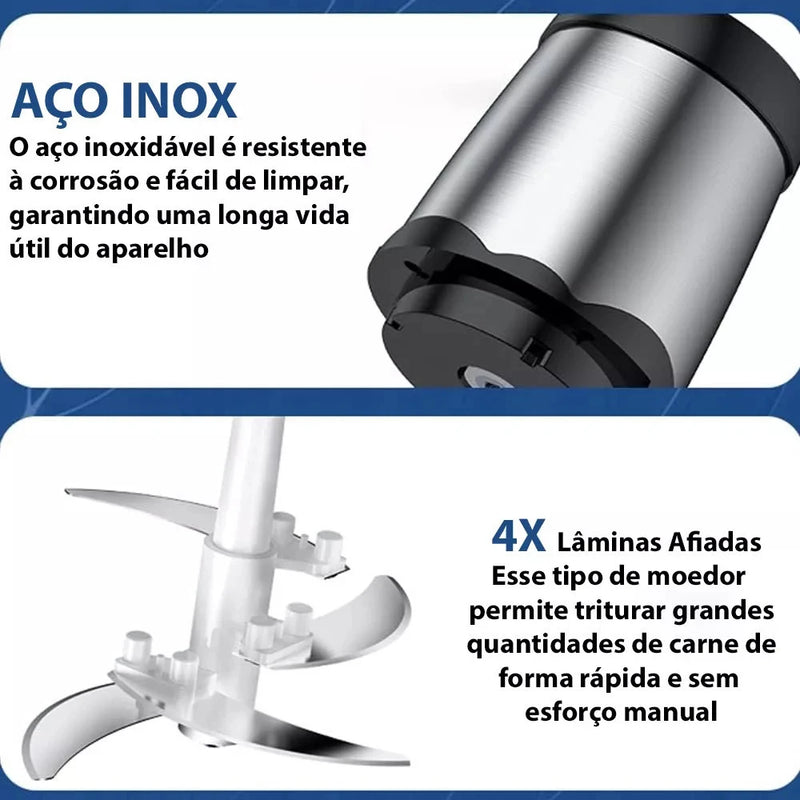Processador de alimentos elétrico de 2L: triturador com 4 lâminas curvas, ideal para eficiência e praticidade culinária