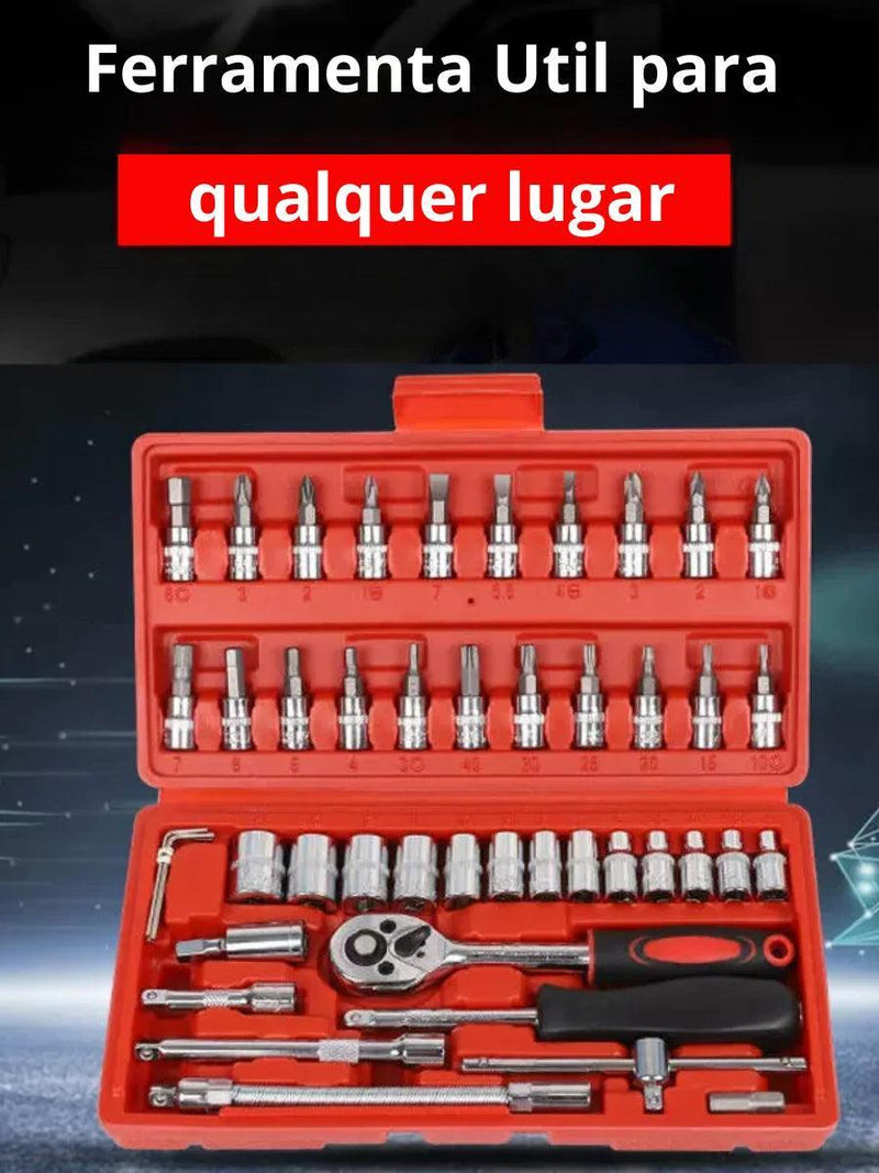 Caixa de Ferramentas 46 Peças Soquetes Chaves Hexagonais Encaixes - BrazilStory