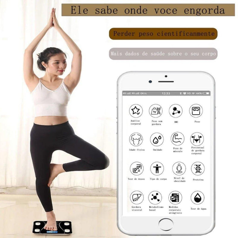 Balança Digital de Bioimpedância Bluetooth Profissional IMC - BrazilStory