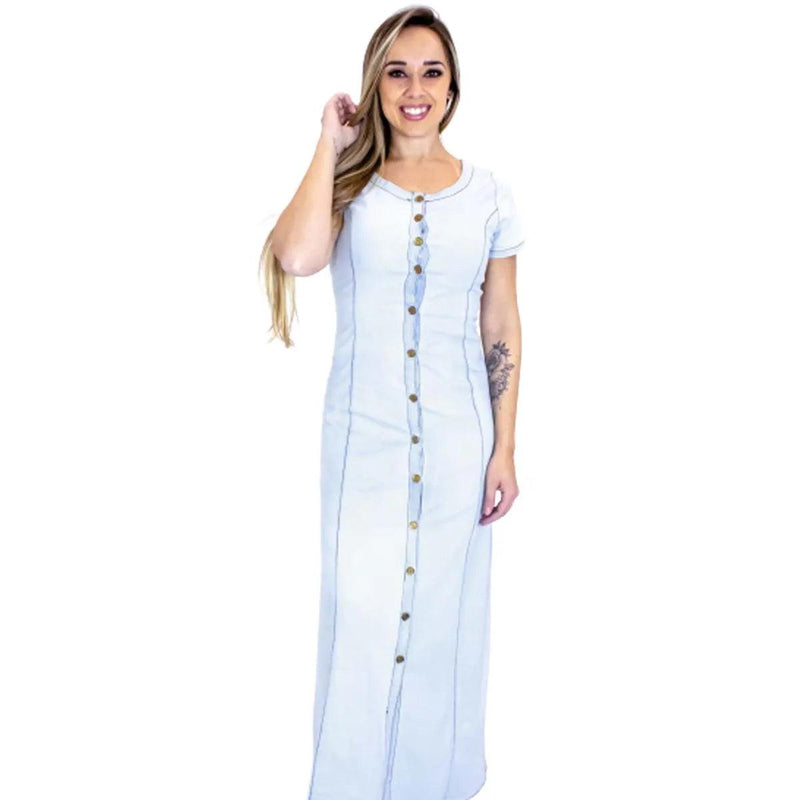 Vestido jeans longo com botões frontais - BrazilStory
