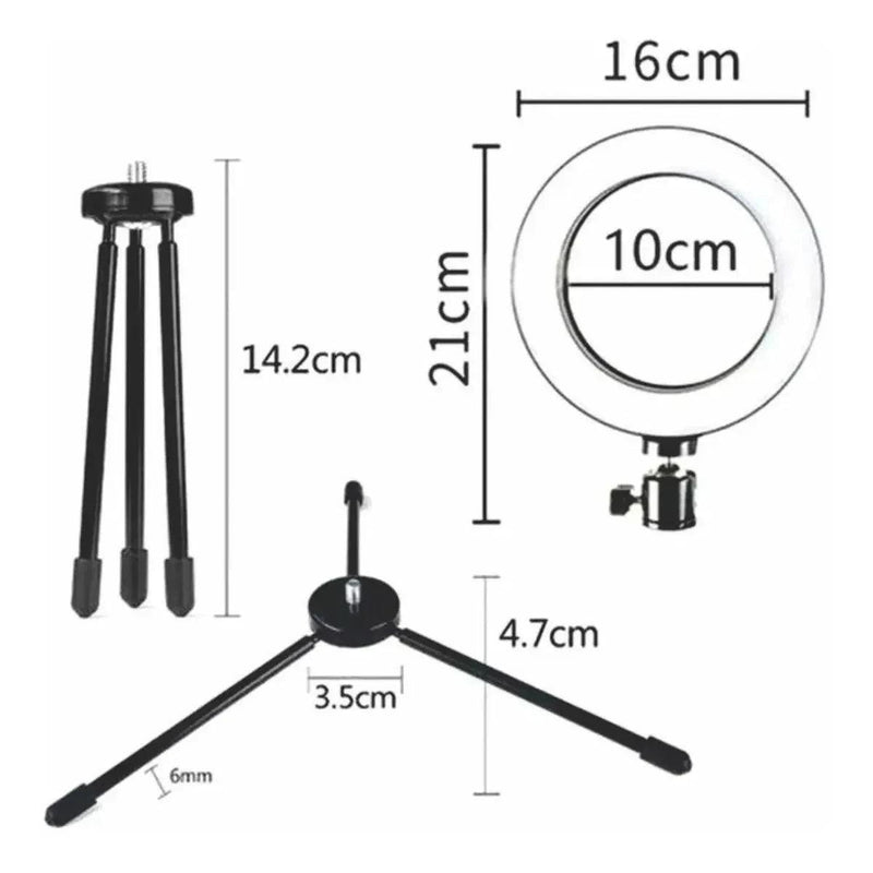 Ring Light Led Mesa Iluminador Pequena 6 Polegada Tripé 16cm Youtuber - BrazilStory