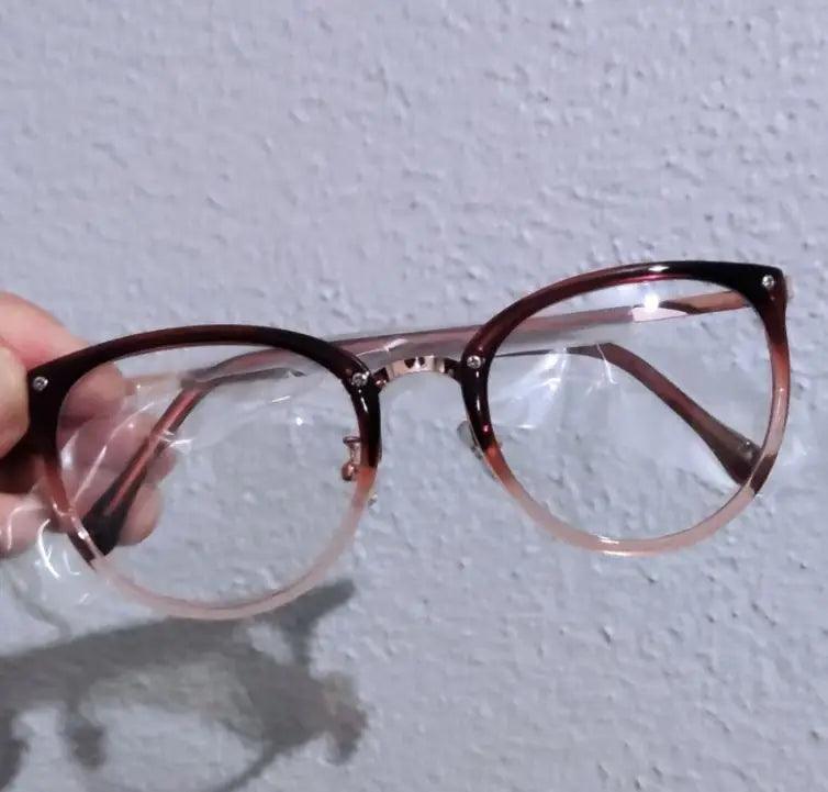 Óculos Feminino Com Armação/Lente Transparente/Grande Redondo/Metal - BrazilStory