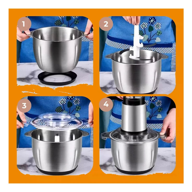 Processador de alimentos elétrico de 2L: triturador com 4 lâminas curvas, ideal para eficiência e praticidade culinária