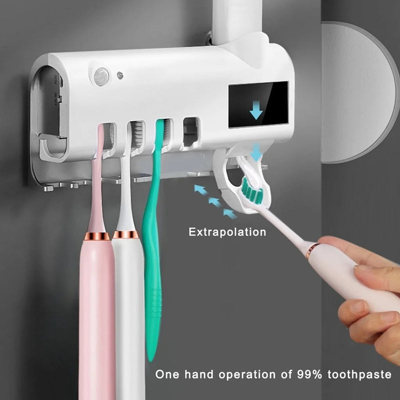 Suporte para aplicador de pasta de dente, dispensador automático de escova com esterilizador UV