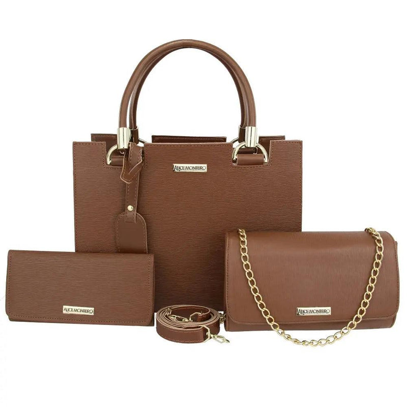 Kit Bolsa Feminina Preta 3 Peças, Bolsa Baú + Bolsa Clutch + Carteira - BrazilStory