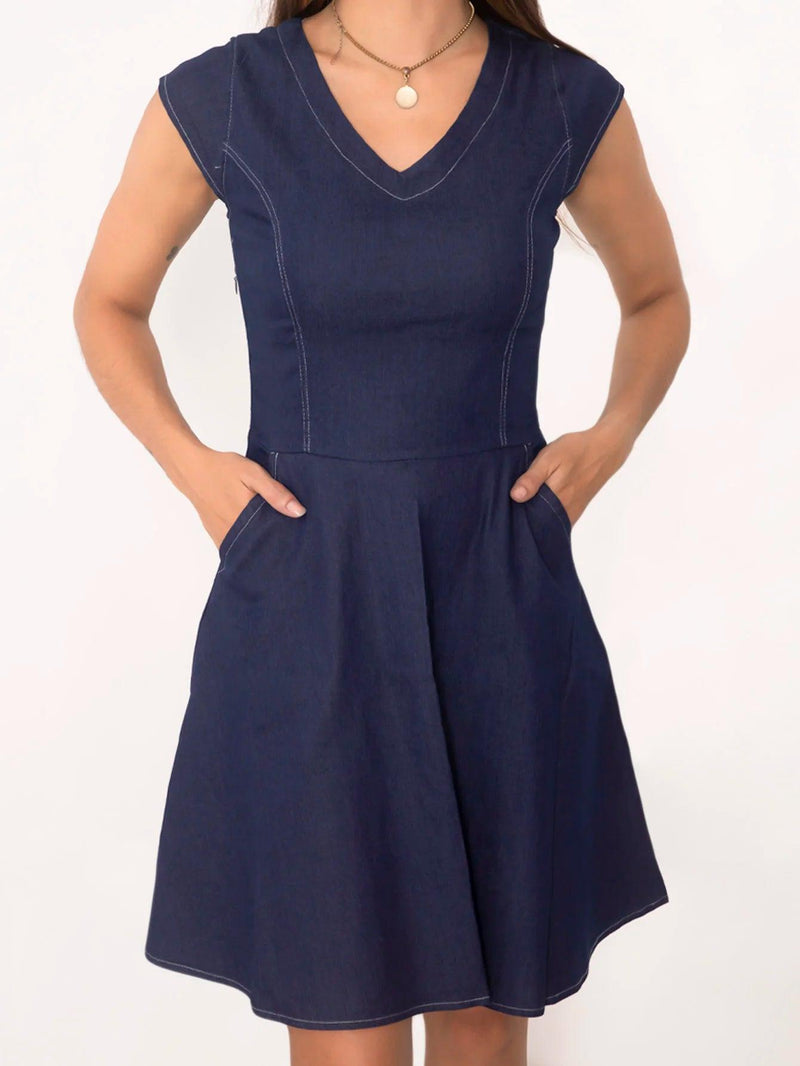 Vestido jeans de renda sem alças - BrazilStory