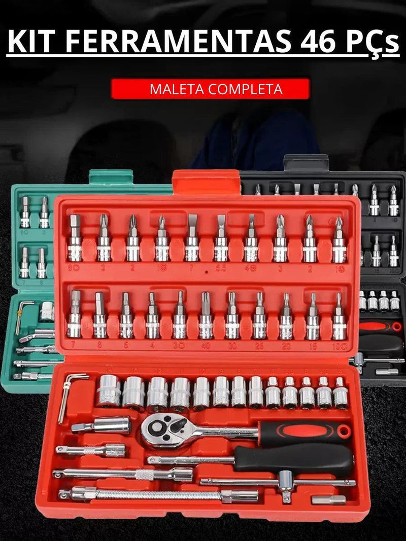 Caixa de Ferramentas 46 Peças Soquetes Chaves Hexagonais Encaixes - BrazilStory