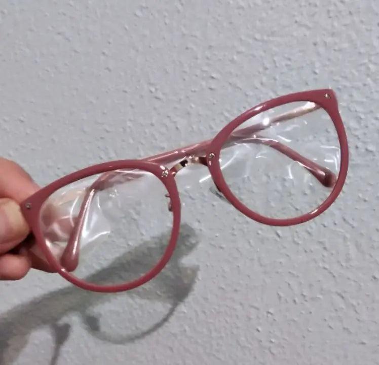 Óculos Feminino Com Armação/Lente Transparente/Grande Redondo/Metal - BrazilStory