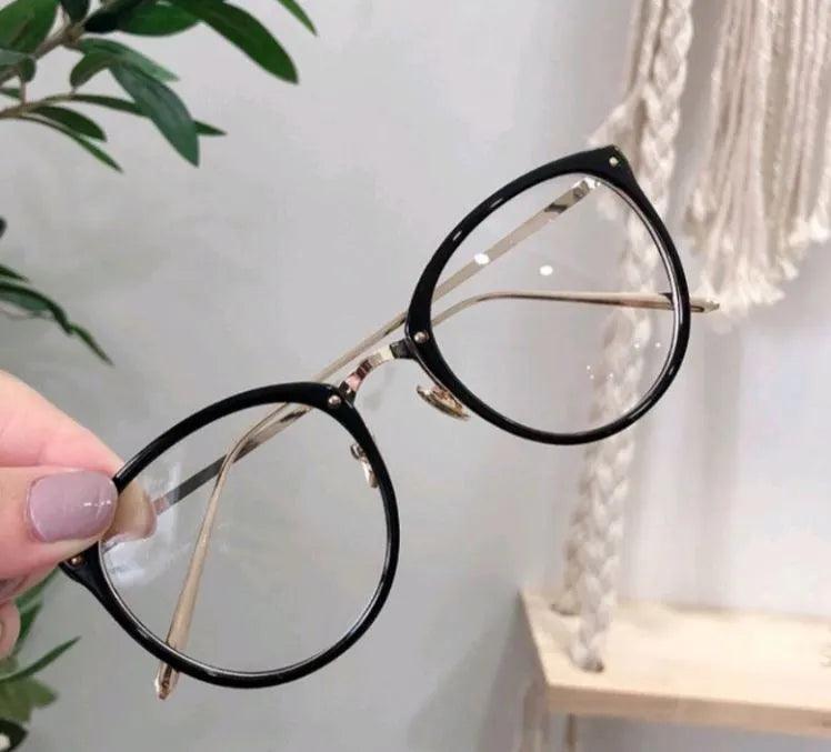 Óculos Feminino Com Armação/Lente Transparente/Grande Redondo/Metal - BrazilStory