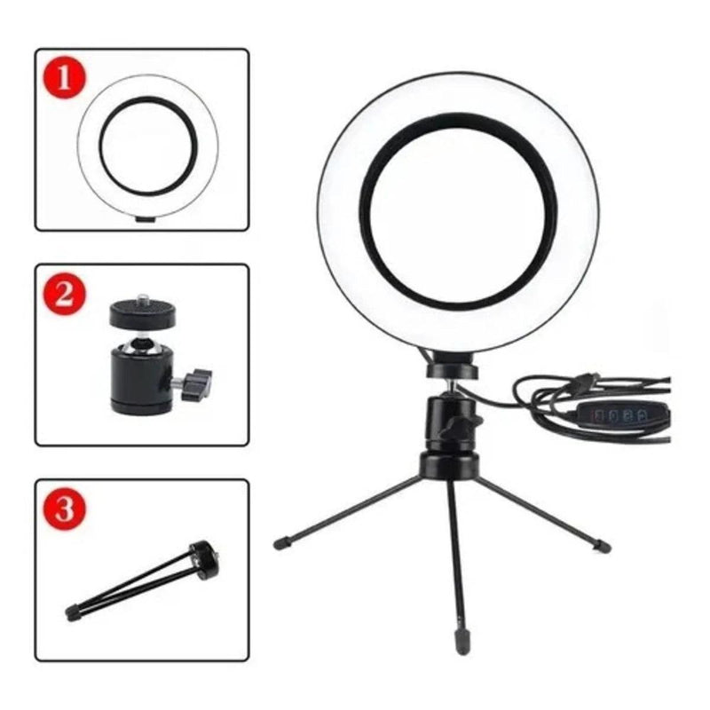 Ring Light Led Mesa Iluminador Pequena 6 Polegada Tripé 16cm Youtuber - BrazilStory