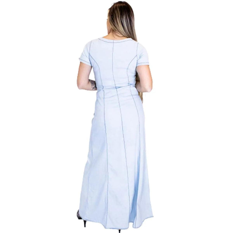 Vestido jeans longo com botões frontais - BrazilStory