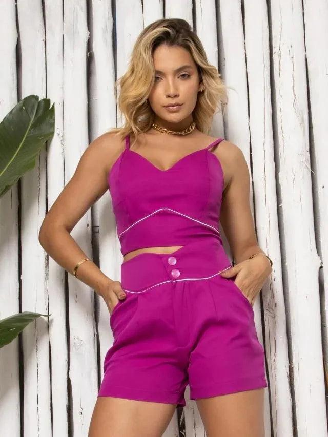 Conjunto Top e Short Alfaiataria com Viés-HBD modelo CON-0027 - BrazilStory