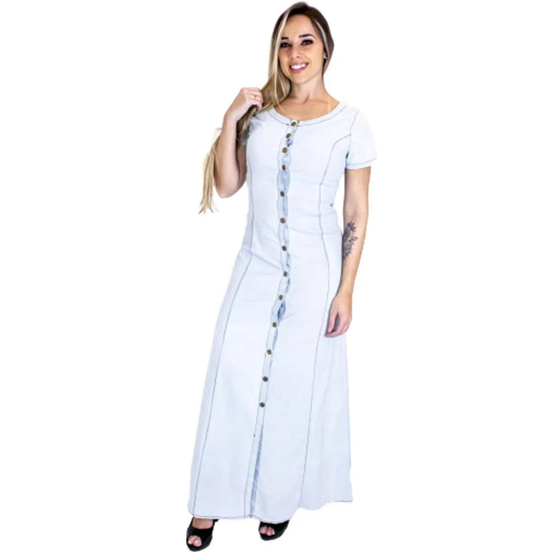 Vestido jeans longo com botões frontais - BrazilStory