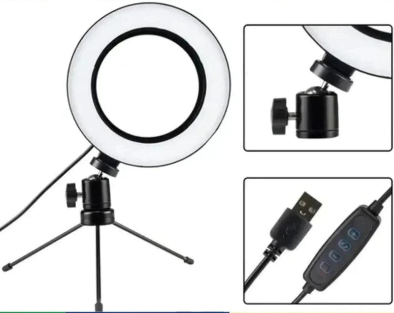 Ring Light Led Mesa Iluminador Pequena 6 Polegada Tripé 16cm Youtuber - BrazilStory