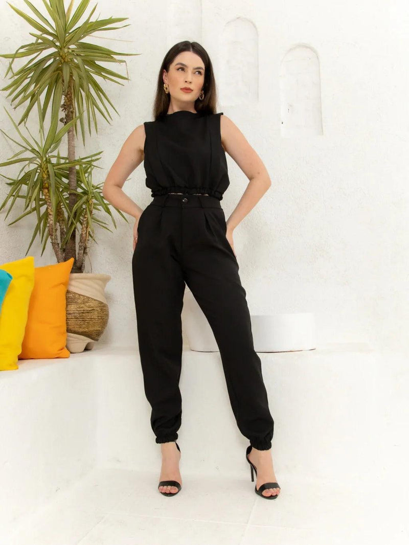 Conjunto Cropped Alfaiataria e Calça Jogger - BrazilStory