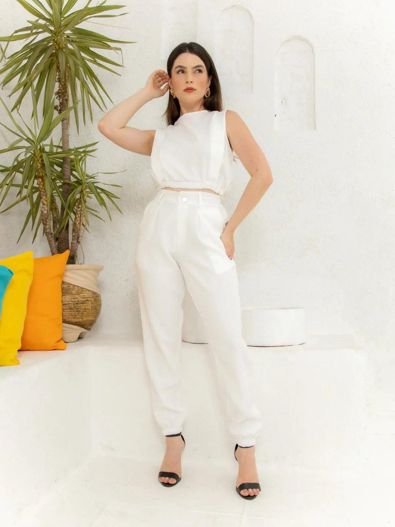 Conjunto Cropped Alfaiataria e Calça Jogger - BrazilStory