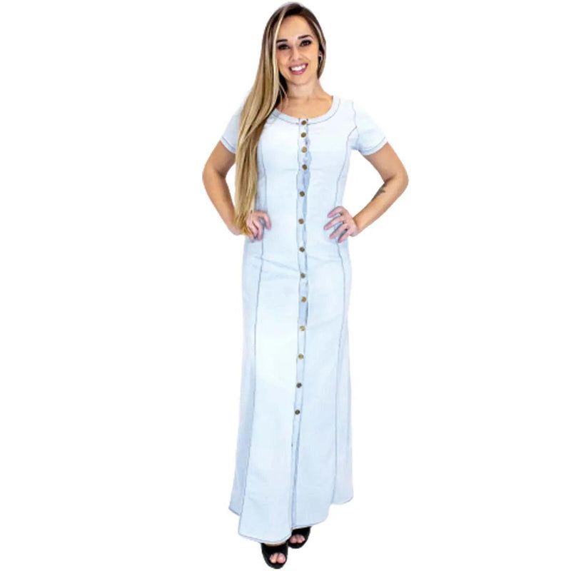 Vestido jeans longo com botões frontais - BrazilStory