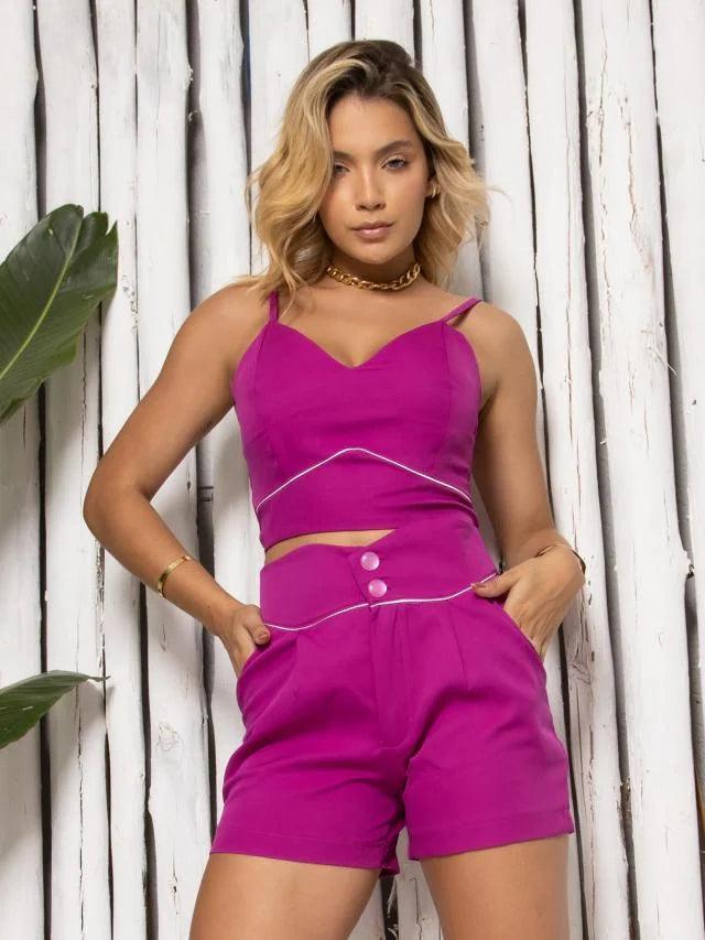 Conjunto Top e Short Alfaiataria com Viés-HBD modelo CON-0027 - BrazilStory