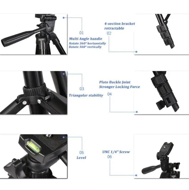 Tripé Universal Profissional Telescópico Para Câmera E Celular 1,02 M 3120 Fotos e Vídeos - BrazilStory