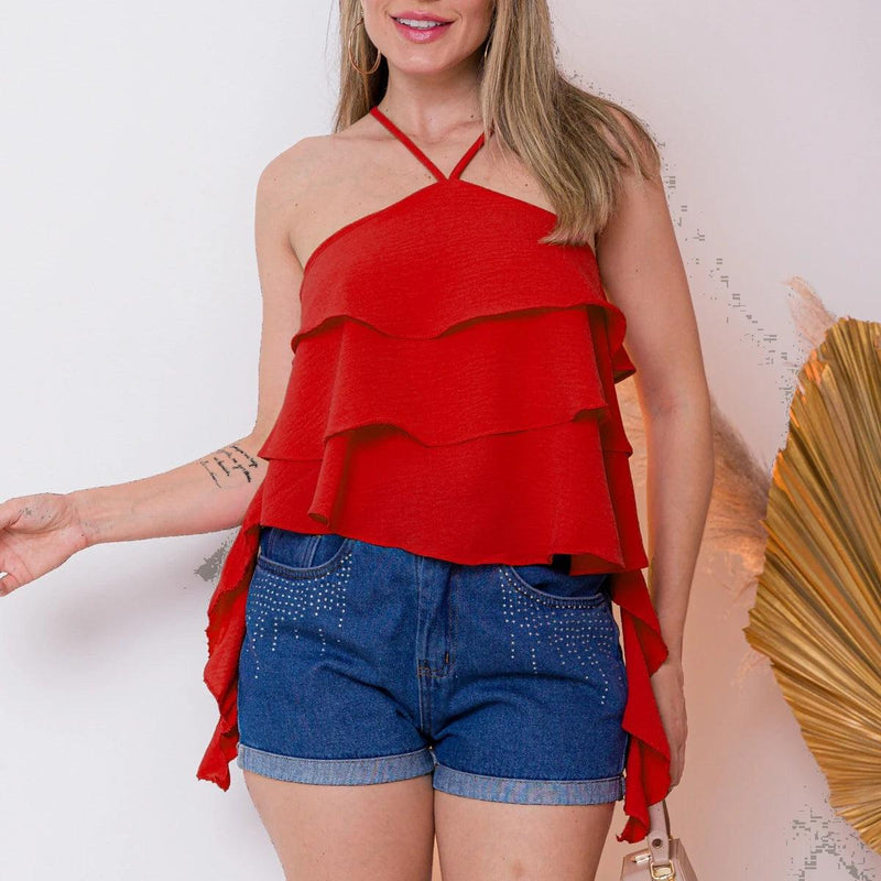 Blusa Crepe Duna Babado 3 Marias Camada Tiras - BrazilStory