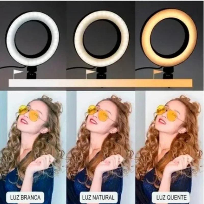 Ring Light Led Mesa Iluminador Pequena 6 Polegada Tripé 16cm Youtuber - BrazilStory