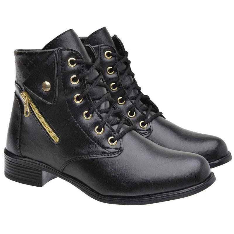 Bota Feminina Coturno Cano Curto Salto Baixo - BrazilStory