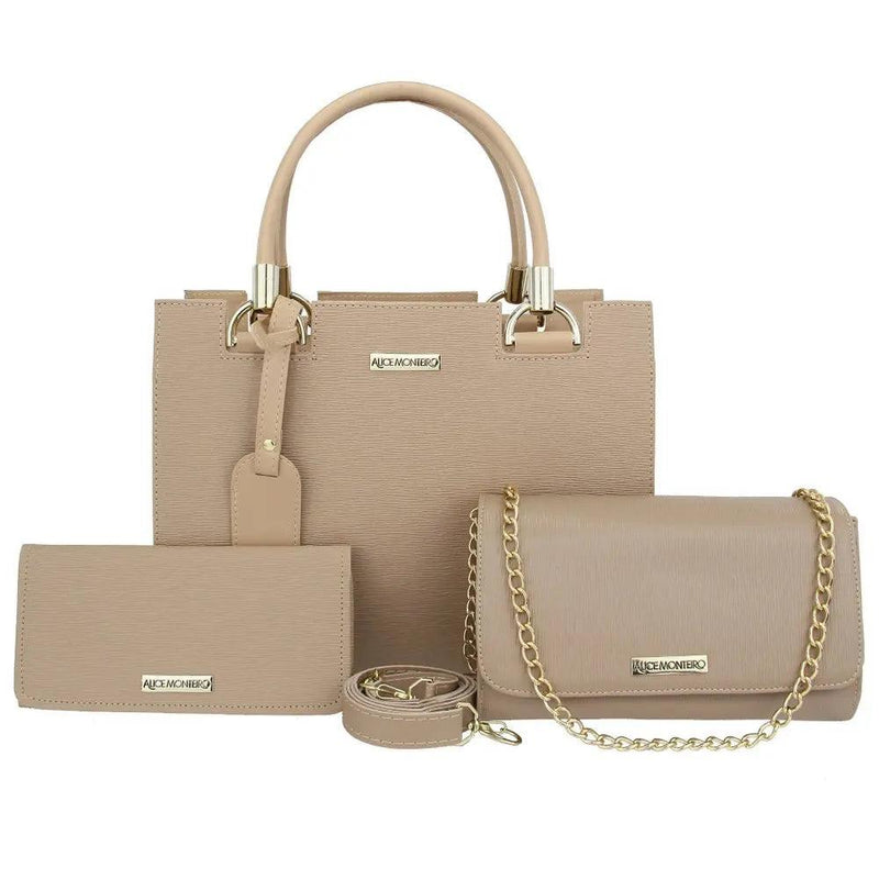 Kit Bolsa Feminina Preta 3 Peças, Bolsa Baú + Bolsa Clutch + Carteira - BrazilStory