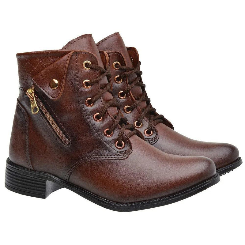 Bota Feminina Coturno Cano Curto Salto Baixo - BrazilStory