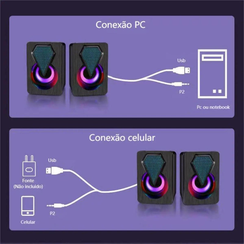 Caixa de som Pc Gamer Com Luz RGB Estéreo 2.0 - BrazilStory