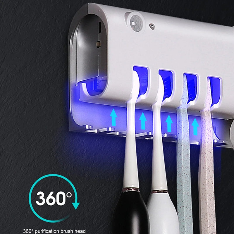 Suporte para aplicador de pasta de dente, dispensador automático de escova com esterilizador UV