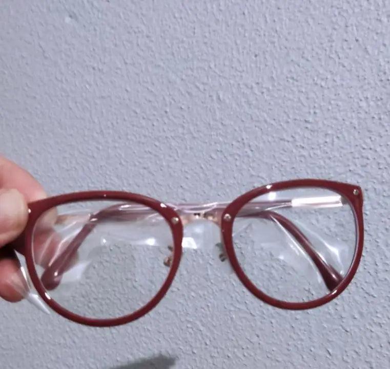 Óculos Feminino Com Armação/Lente Transparente/Grande Redondo/Metal - BrazilStory