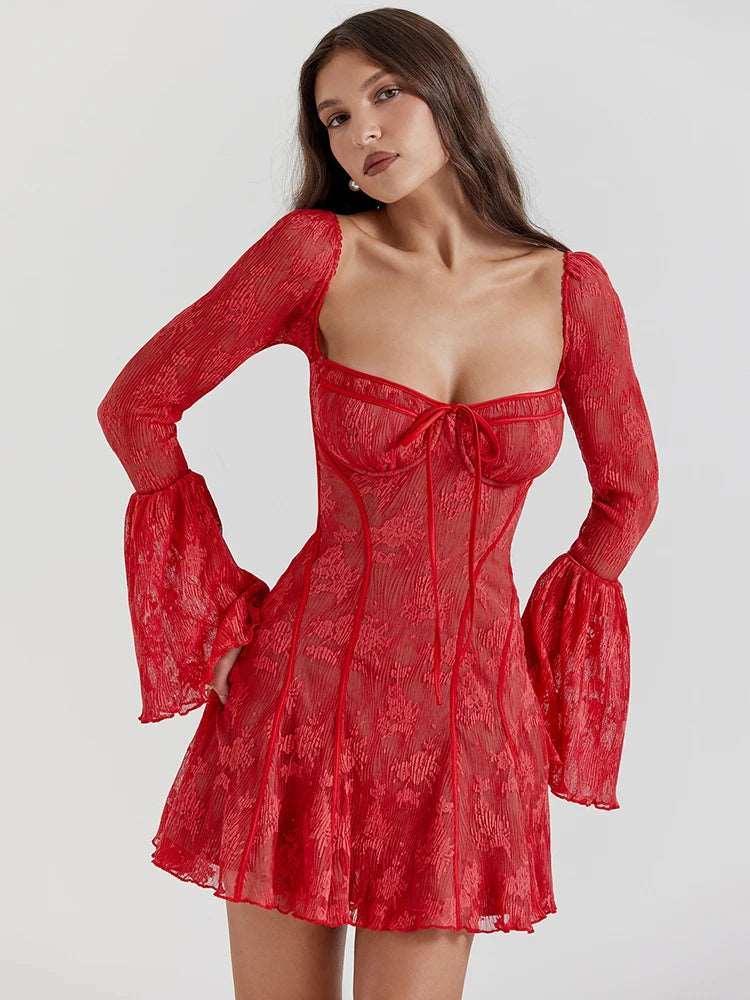 Mini vestido de manga comprida sem encosto - BrazilStory