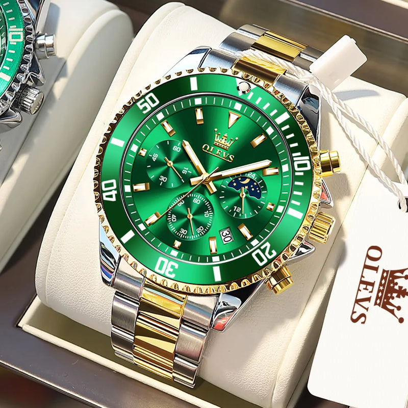 Relógios OLEVS Masculinos Top Marca Relógio de Luxo para Homens Original À Prova D'Água Aço Inoxidável Cronógrafo Fase da Lua Data Rota Dial
