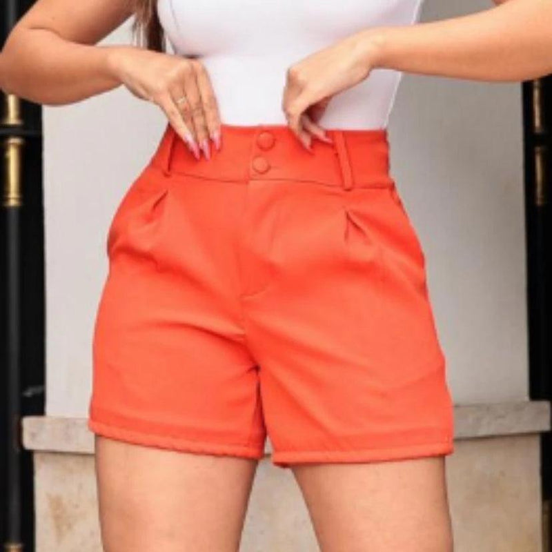 Shorts alfaiataria feminino de poliéster com botões - BrazilStory