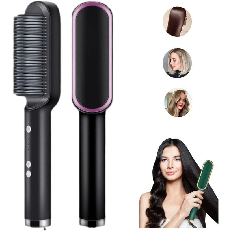 Escova Alisadora Bivolt 5 em 1 - Alisa, Hidrata, Modela, Alinha e Anti-Frizz - BrazilStory