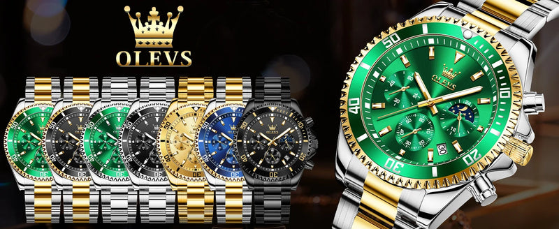 Relógios OLEVS Masculinos Top Marca Relógio de Luxo para Homens Original À Prova D'Água Aço Inoxidável Cronógrafo Fase da Lua Data Rota Dial