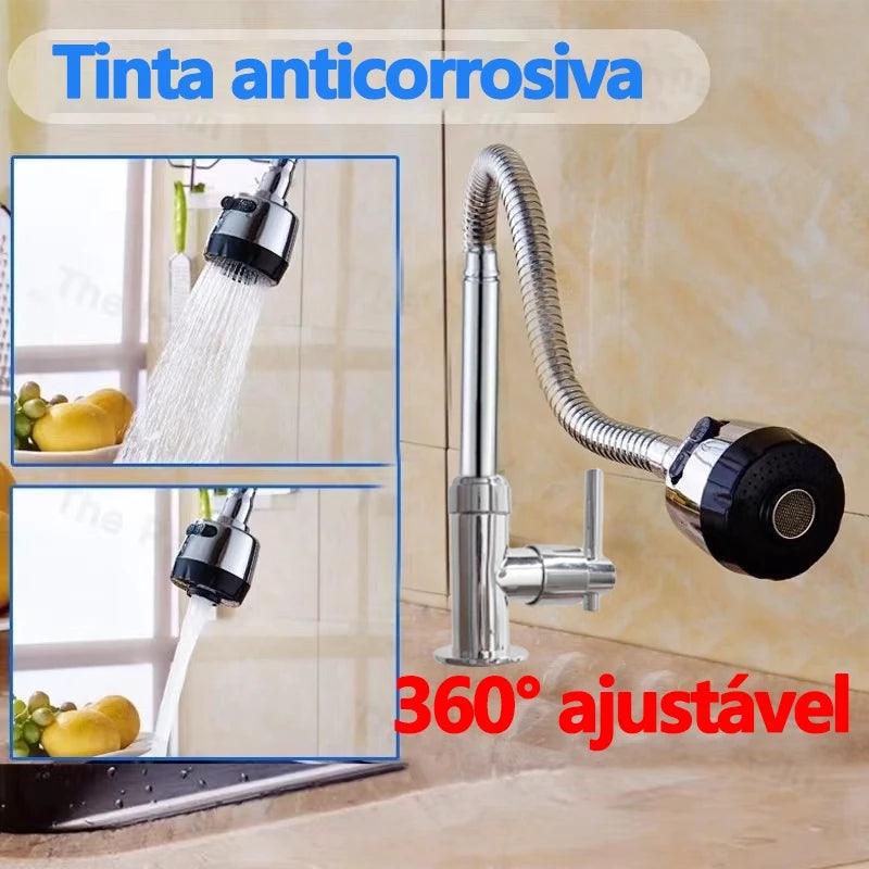 Torneira Gourmet Cozinha Pia de Parede Tubo Flexível Aço Inoxidável 1/4 - BrazilStory