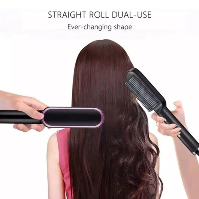 Escova Alisadora Bivolt 5 em 1 - Alisa, Hidrata, Modela, Alinha e Anti-Frizz - BrazilStory