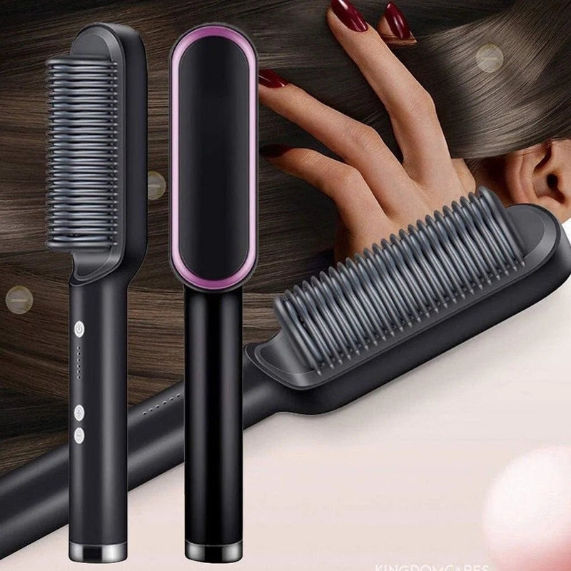 Escova Alisadora Bivolt 5 em 1 - Alisa, Hidrata, Modela, Alinha e Anti-Frizz - BrazilStory