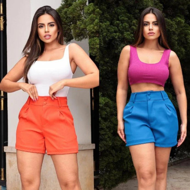 Shorts alfaiataria feminino de poliéster com botões - BrazilStory