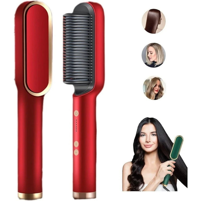 Escova Alisadora Bivolt 5 em 1 - Alisa, Hidrata, Modela, Alinha e Anti-Frizz - BrazilStory