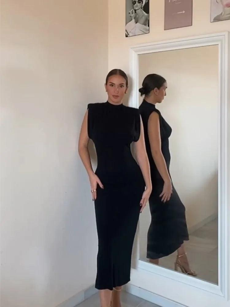 Vestido fino sem mangas preto casual, moda urbana - BrazilStory