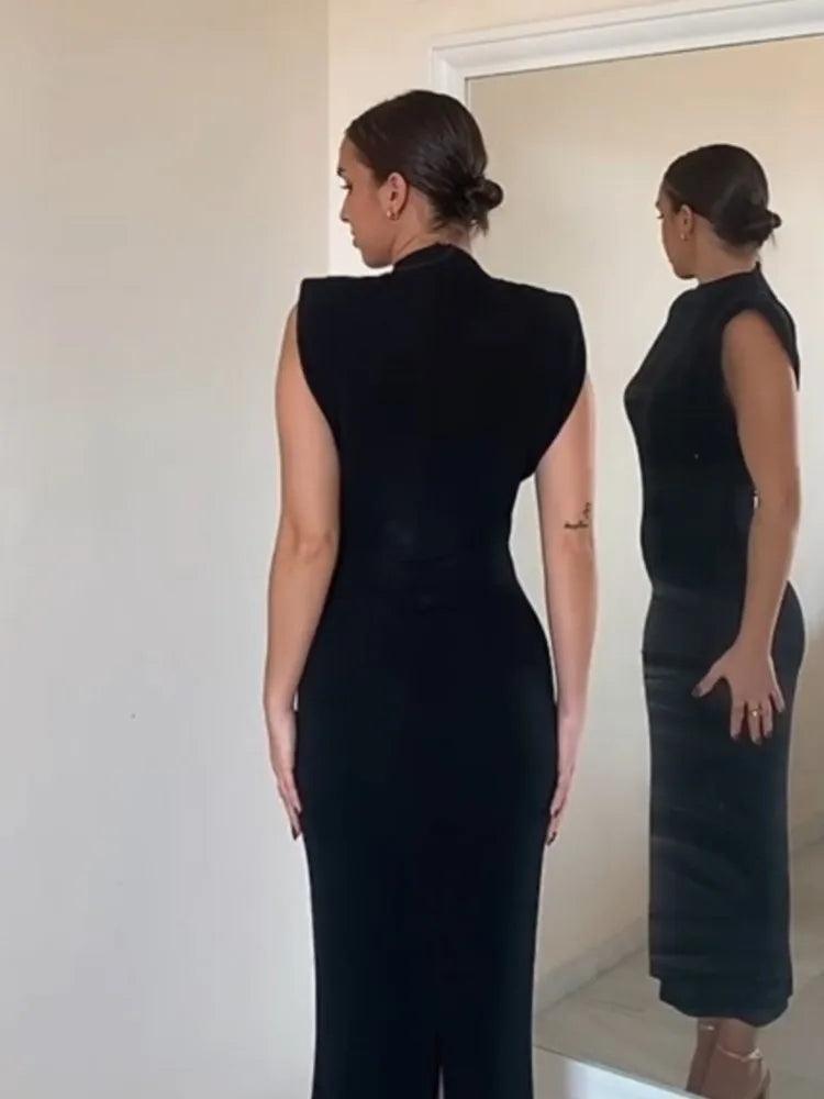 Vestido fino sem mangas preto casual, moda urbana - BrazilStory