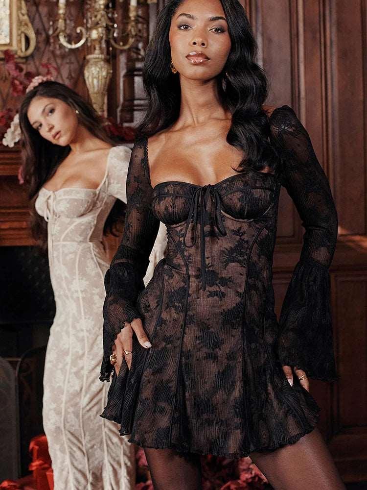 Mini vestido de manga comprida sem encosto - BrazilStory