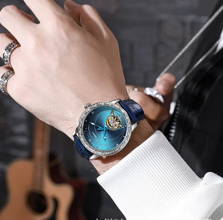 Relógio Mecânico Automático Masculino Céu Estrelado  Luz Noturna Brilhante