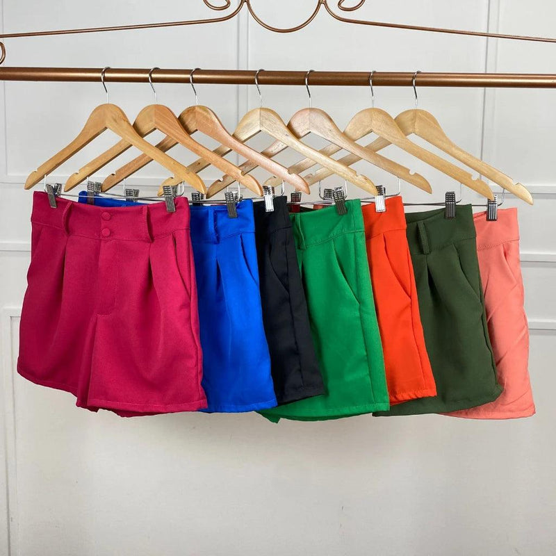 Shorts alfaiataria feminino de poliéster com botões - BrazilStory