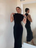 Vestido fino sem mangas preto casual, moda urbana - BrazilStory