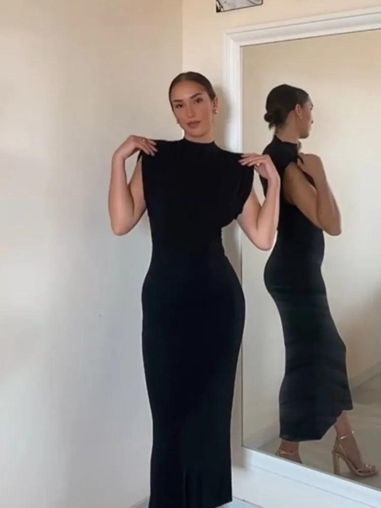Vestido fino sem mangas preto casual, moda urbana - BrazilStory