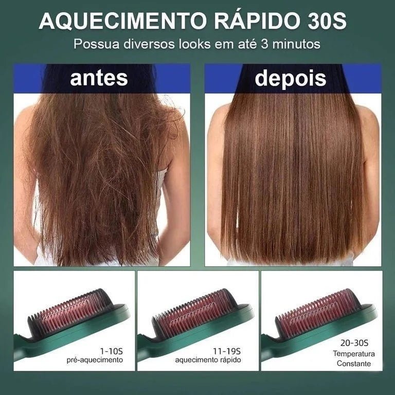 Escova Alisadora Bivolt 5 em 1 - Alisa, Hidrata, Modela, Alinha e Anti-Frizz - BrazilStory
